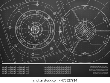 Vector Mechanical engineering drawings on a black background. 
