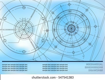 Vector Mechanical engineering drawings on a blue background. Background for inscription