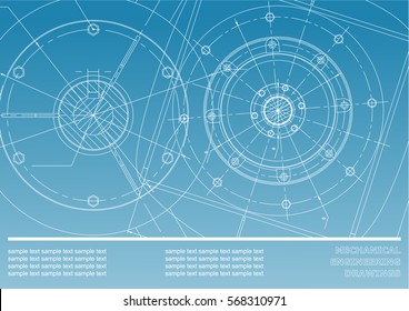 Vector Mechanical engineering drawings on a blue and white background. Background for inscription