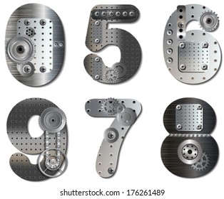 Vector mechanical number. Eps 10 file with transparencies and drop shadow(banner).All elements are separate, easily editable in separate layers. Vector illustration scale to any size. 