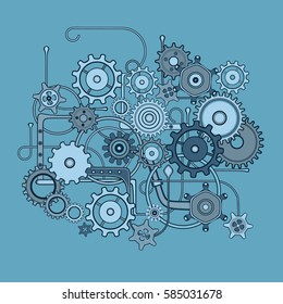 Vector Mechanical Pattern Composition.Set Of Isolated Blue Cogs. Steam Punk