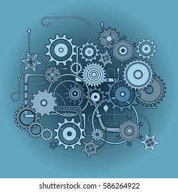 Vector Mechanical Pattern Composition.Set of isolated blue cogs. Steam Punk. Blue


 