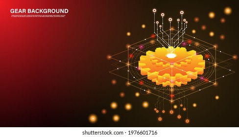 Vector Mechanical technology Gears. Abstract vector 3d modern illustration on blue - dark purple background. Mechanical technology machine engineering symbol. EP.3.wallpaper style