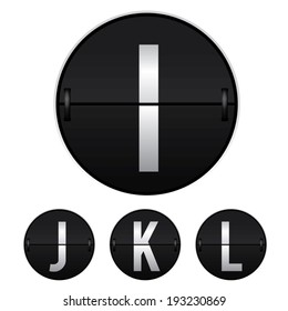 Vector of mechanical timetable round shape , mechanical scoreboard numbers , number I , J , K , L isolated on white background.