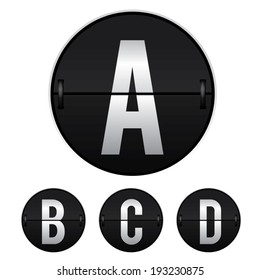 Vector of mechanical timetable round shape , mechanical scoreboard numbers , number A , B , C , D isolated on white background.