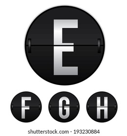 Vector of mechanical timetable round shape , mechanical scoreboard numbers , number E , F , G , H isolated on white background.