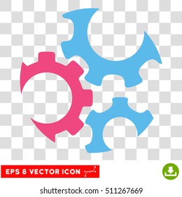 Vector Mechanics Gears EPS vector icon. Illustration style is flat iconic bicolor pink and blue symbol on a transparent background.