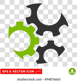 Vector Mechanics Gears EPS vector pictogram. Illustration style is flat iconic bicolor eco green and gray symbol on a transparent background.