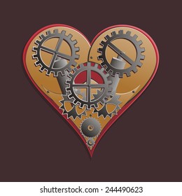 Vector mechanism construction heart illustration with gears for Valentines day