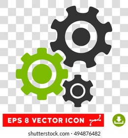 Vector Mechanism Gears EPS vector icon. Illustration style is flat iconic bicolor eco green and gray symbol on a transparent background.