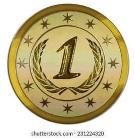 Vector Medal - First Place Gold on Shiny Metal 