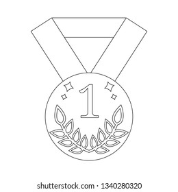 Vector Medal Icon isolated on white background. First Place. Outline Icon of Winner Symbol. Vector illustration for Your Design, Web.