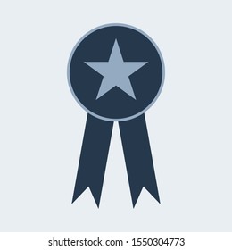 Vector medal icon with a star in gray colors, success logo.