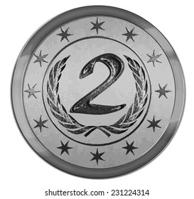 Vector Medal - Second Place Silver on Shiny Metal 