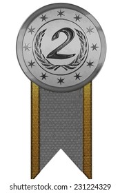 Vector Medal - Second Place Silver on Shiny Metal with Ribbon