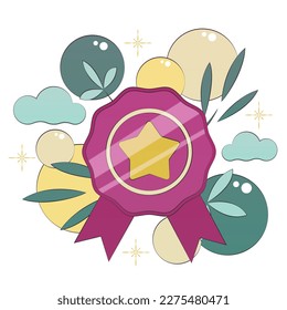 vector medal with star and ribbon. Vector illustration icon graphics medal, high quality rating