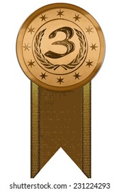 Vector Medal - Third Place Bronze on Shiny Metal with Ribbon