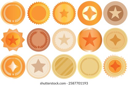 Vector medals icon set with ribbon for sports champion winner awards. Golden silver bronze medal.