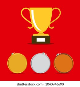 Vector Medals Icons Set with Gold Winning Cup