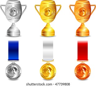 Vector Medals and Winer Cup, Gold, Silver And Bronze