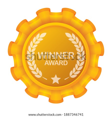 Vector medals winner award. Winner rosette with yellow ribbon. Isolated on white background.