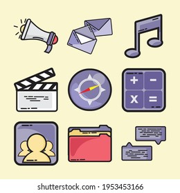 vector media base mobile application with color outline design style