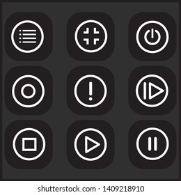 Vector media buttons icon set on black background.
