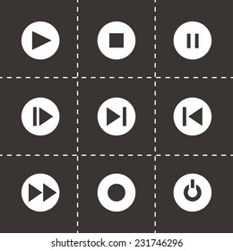 Vector media buttons icon set on black background