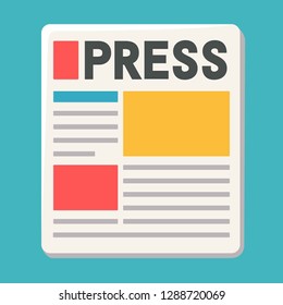 Vector media icon newspaper with news. On the newspaper text: Press. Newspaper illustration in flat minimalism style.