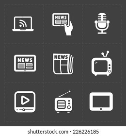 Iconos de medios vectoriales colocados en fondo oscuro