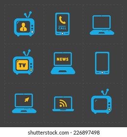 Vector Media Icons set on dark background
