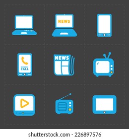Vector Media Icons set on dark background