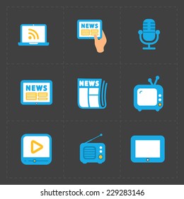Vector Media Icons set on dark background