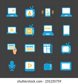 Vector Media Icons set on dark background