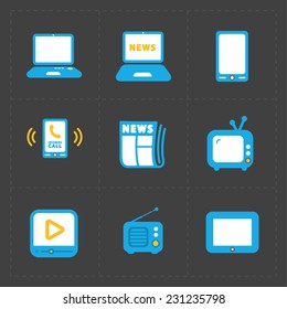 Vector Media Icons set on dark background
