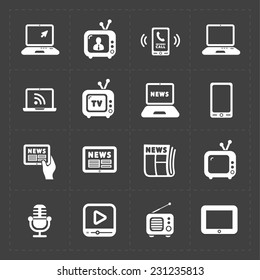 Vector Media Icons set on dark background