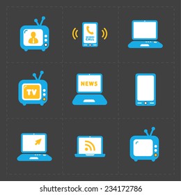 Vector Media Icons set on dark background