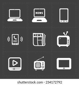 Vector Media Icons set on dark background