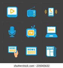 Vector Media Icons set on dark background