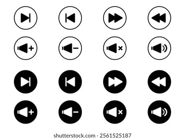 Vector Media Player Button Pack with Play, Pause, Skip, Volume, and Forward