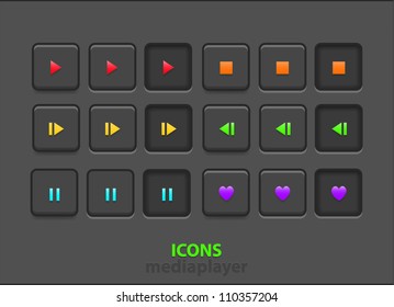 Vector Media Player Buttons With Three Positions (normal, Pressed / Hover Over)