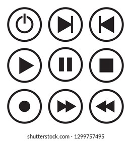 Vector media player control button. Web icons on white background.