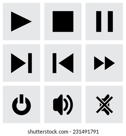 Vector media player icon set on grey background