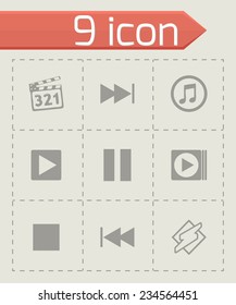 Vector media player icons set on grey background
