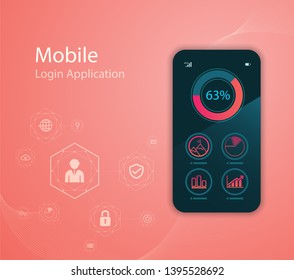 Vector Media technology illustration with mobile phone and icons.Login Application with finger print Form Window.Vector EPS 10