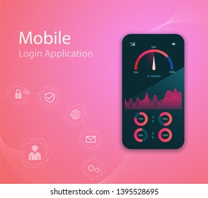 Vector Media technology illustration with mobile phone and icons.Login Application with finger print Form Window.Vector EPS 10