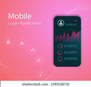 Vector Media technology illustration with mobile phone and icons.Login Application with finger print Form Window.Vector EPS 10