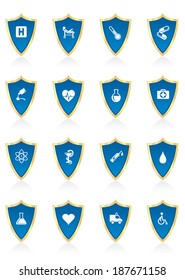 Vector medic icons in shields.