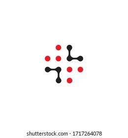 Vector Medical Abstract Logo With Modern Cross Icon. Minimal Doctor Tech Logotype Connect.  Digital Science Laboratory Mark. Abstract Plus Symbols From Black And Red Circles. Chip Connect Sign.