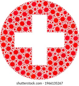 Vector medical aid covid-2019 mosaic icon created for lockdown applications. Medical aid mosaic is formed from random covid viral parts.